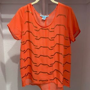 Coral and gold beaded blouse